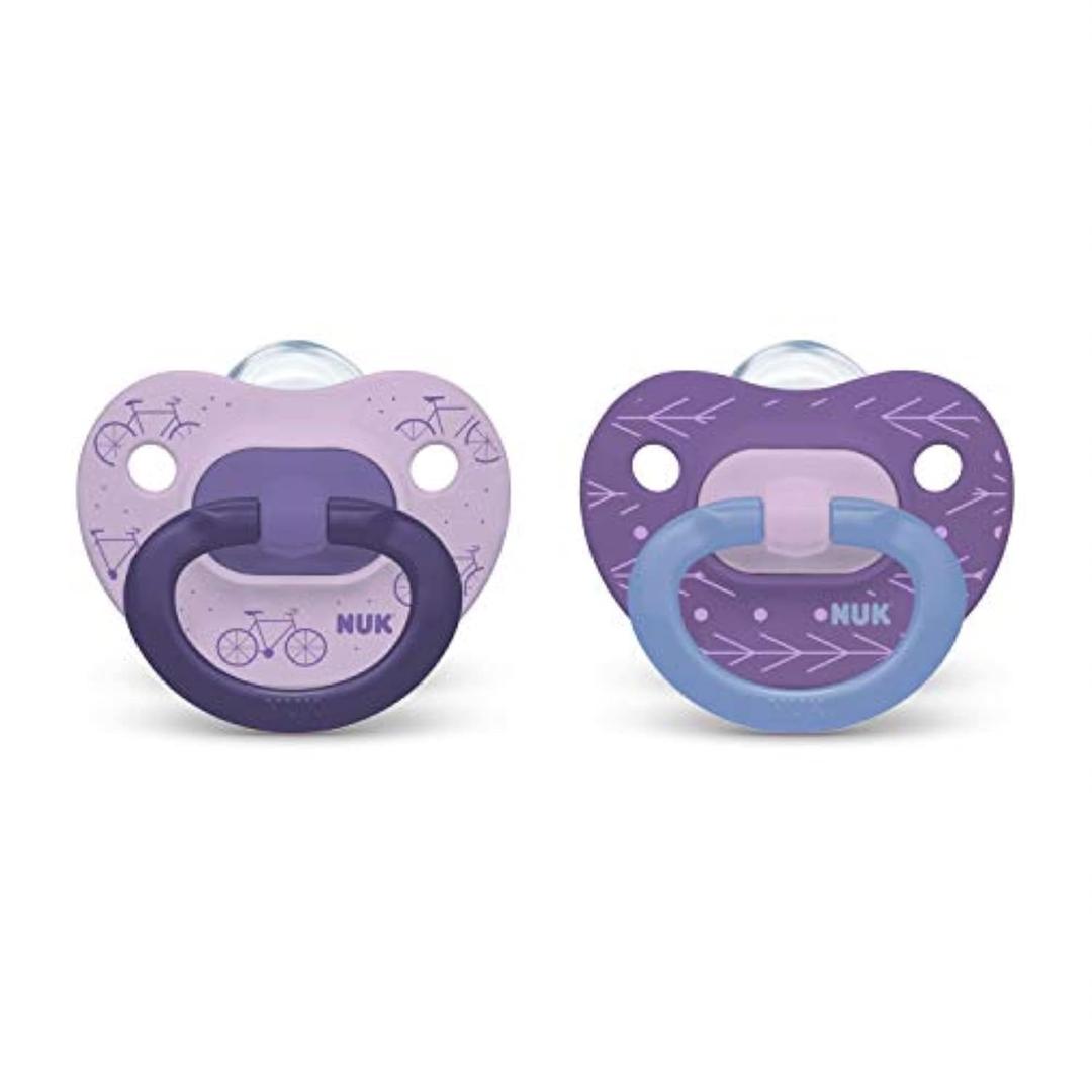 NUK Comfy Orthodontic Pacifiers, Purple Assorted, 18-36 Months, 2 Count, Soft & Durable Design for Baby Comfort