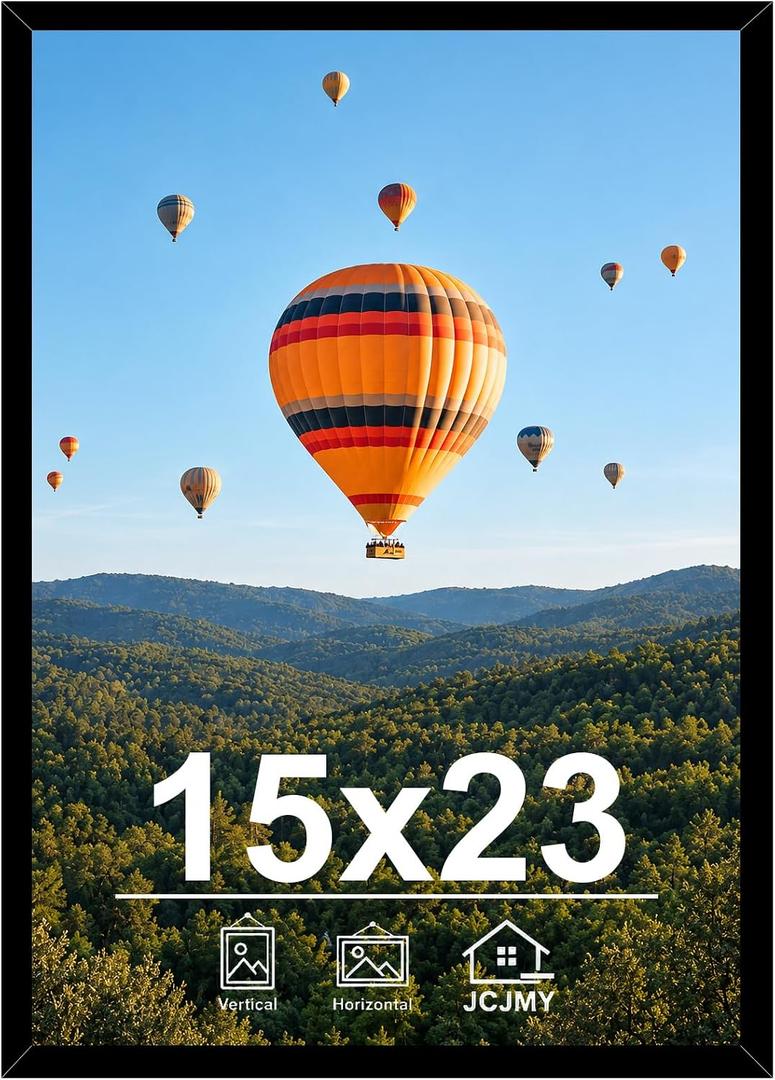 JCJMY 15x23 Picture Frame Black for Photo and Poster, Horizontal and Vertical Formats for Wall Hanging, Wall Gallery Frame for 15 by 23 Photos