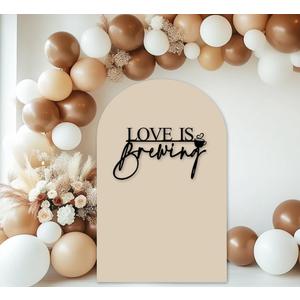 Love is Brewing Sign for Backdrop, Wooden Black Wedding Sign for Bridal Shower Engagement Photography Background Fall in Love Bride to Be Party Decal Photo Props