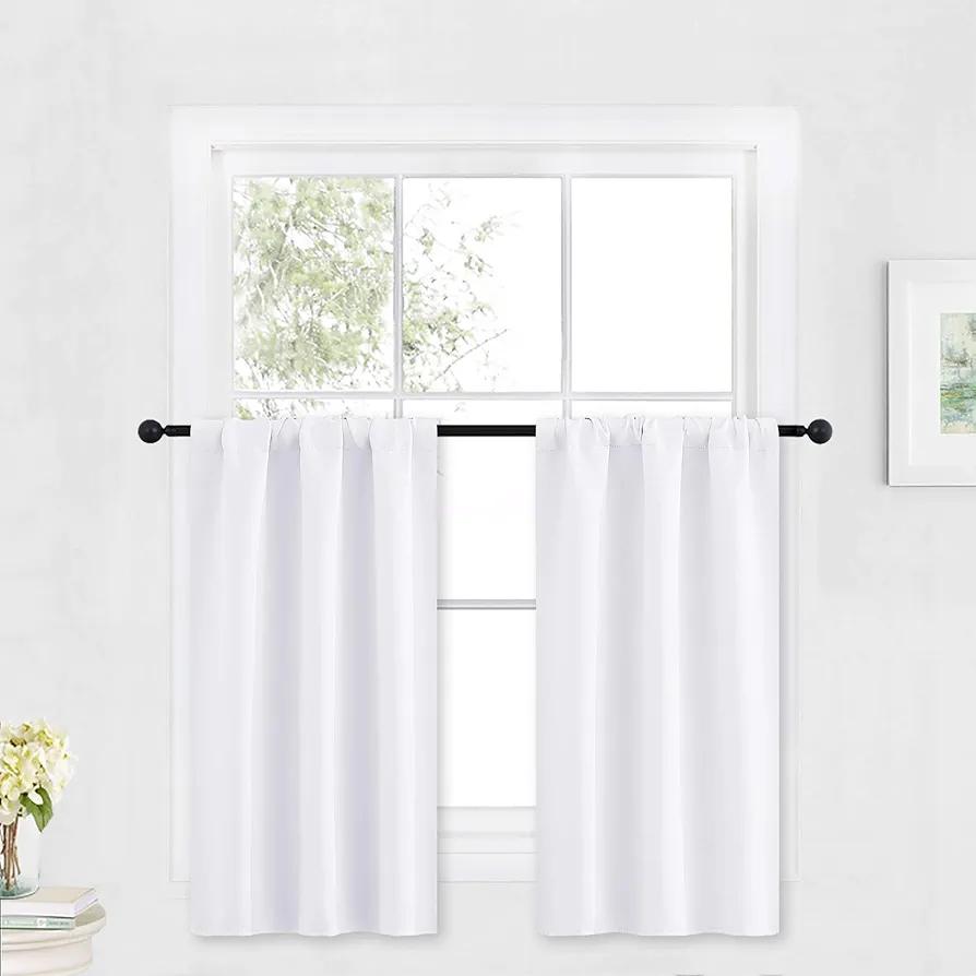 RYB HOME Room Darkening Curtains for Small Winow Lower Portion Decor Energy Saving Drapes for Kitchen Bedroom Bathroom Downstairs Window RV Curtains, W 29 x L 24, Pure White, 2 Panels