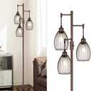 Torondo Dimmable Farmhouse Industrial Floor Lamp, Matte Brown Tree Standing Tall Lamps with 3 Elegant Teardrop Cage Head & 800 Lumens LED Edison Bulbs for Living Room Bedroom Office Dining Room