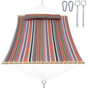 GAFETE Hammock 2 Person Quilted Fabric Hammocks for Outside, Double 12ft Hammocks with Spreader Bar, Large Removable Pillow, Storage Bag, Carabiners, Max 475 lbs Capacity (Canyon Sunset)