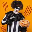 3 Pcs Halloween Costume Accessories Adult with Goggles Glasses, Short Curly and Skeleton Gloves for Halloween Cosplay Party Accessories Women Dress up (Black)