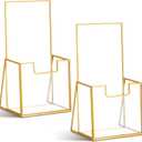 2 Pcs Gold Glass Brochure Holder Stand 4 Inch Countertop Clear Literature Trifold Pamphlet Holder Flyer Brochure Display Stand for Magazine, Booklets, Menu, Journals