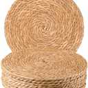 Round Woven Placemats 12 inch Set of 8 - Boho Rattan Placemats Natural Water Hyacinth Placemat, Farmhouse Weave Place Mats, Rustic Braided Wicker Table Mats for Dining Table,Home,Wedding