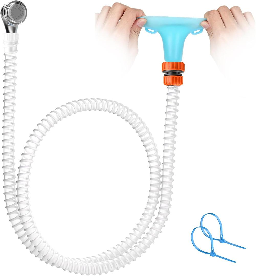 Slip-On Tub Hose for Bathtub Faucet, Ear-Tab Zip-Tie Connector, Handheld Sprayer Head, No-Install Faucet Hose Attachment for Hair Washing & Cleaning, 5 ft, Fits Spouts up to 3 in