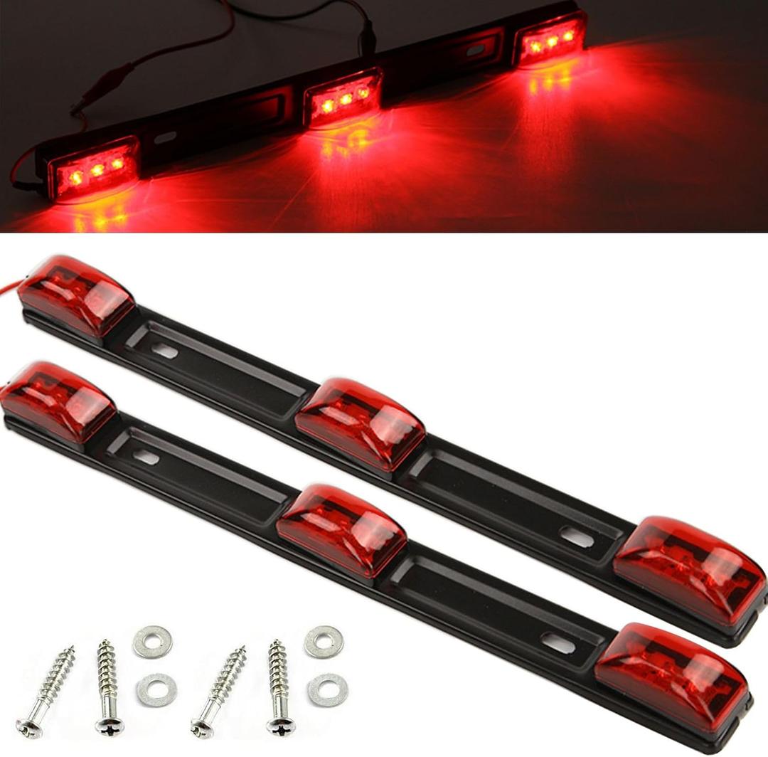 NEW SUN Stainless Steel 15" 3 Lights 9 LED Identification Light Bar, 2 Pcs Clearance Red Waterproof, High Bright, Surface Mount Sealed ID Indicator for Trucks, Trailers, Camper, RVs, Tractors,Buses