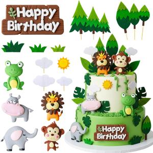 19Pcs Safari Animal Cake Toppers Safari Animal Cake Decorations Jungle Animals Themed Birthday Party Decorations
