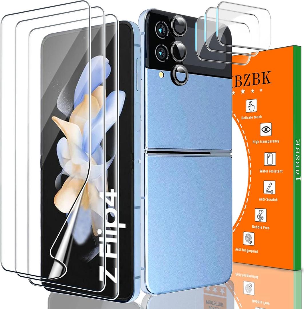 IMBZBK 9 in 1 for Samsung Galaxy Z Flip 4 5G Screen Protector, Inner Screen Flexible Film + Tempered Glass Back Screen Protector + Camera Protector accessories Case Friendly [3+3+3 Pack]