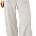 Xiaoxuemeng Womens Baggy Wide Leg Pants Casual Elastic Waisted Palazzo Harem Pants with Pockets (Large, White)