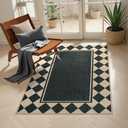 Moynesa Checkered Easy Jute Outdoor Patio Rug 3x5, Washable Indoor Outdoor Rugs for Entryway Non Slip, Farmhouse Carpet for Living Room Bedroom Kitchen Backyard Porches, Black Grid Pattern