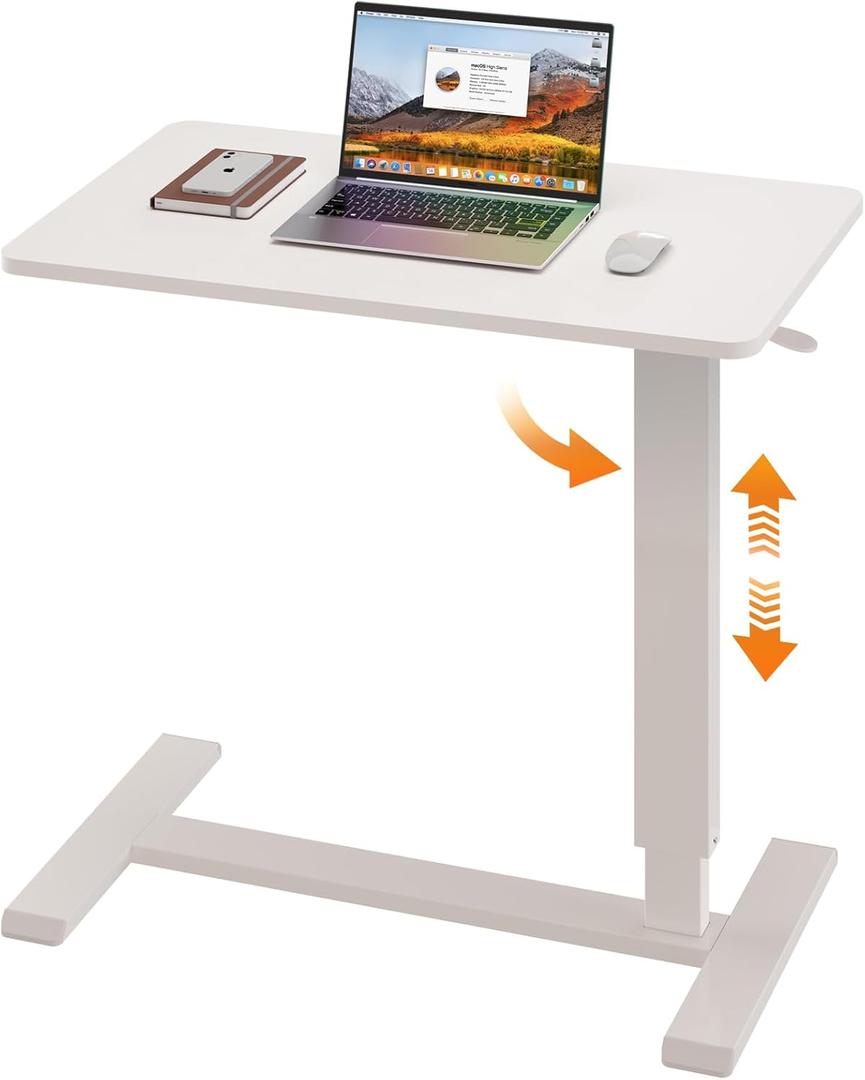 Folding Overbed Table with Wheels, Gas-Spring Height-Adjustable Medical Bedside Table, Large Rolling Mobile Laptop Desk, Folds Down for Easy Storage, Hospital & Home (31.5" W x 15.7" D, White)