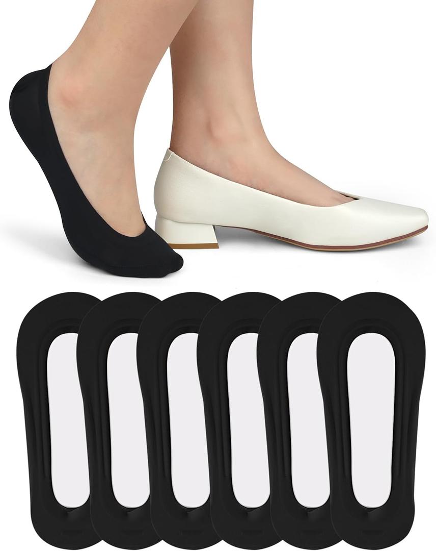 6 Pairs No Show Socks Womens Low Cut Invisible Non Slip Footies Nylon Socks (Black, XL)