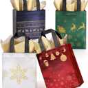 STYPOP 16 Pack 10" Christmas Gift Bags Medium Size with Tissue Paper, Reusable Non-Woven Christmas Tote Bags with Handles, Perfect for Holiday Gift Wrap/Party Favor Supplies, 10.2"  8.3"  4"