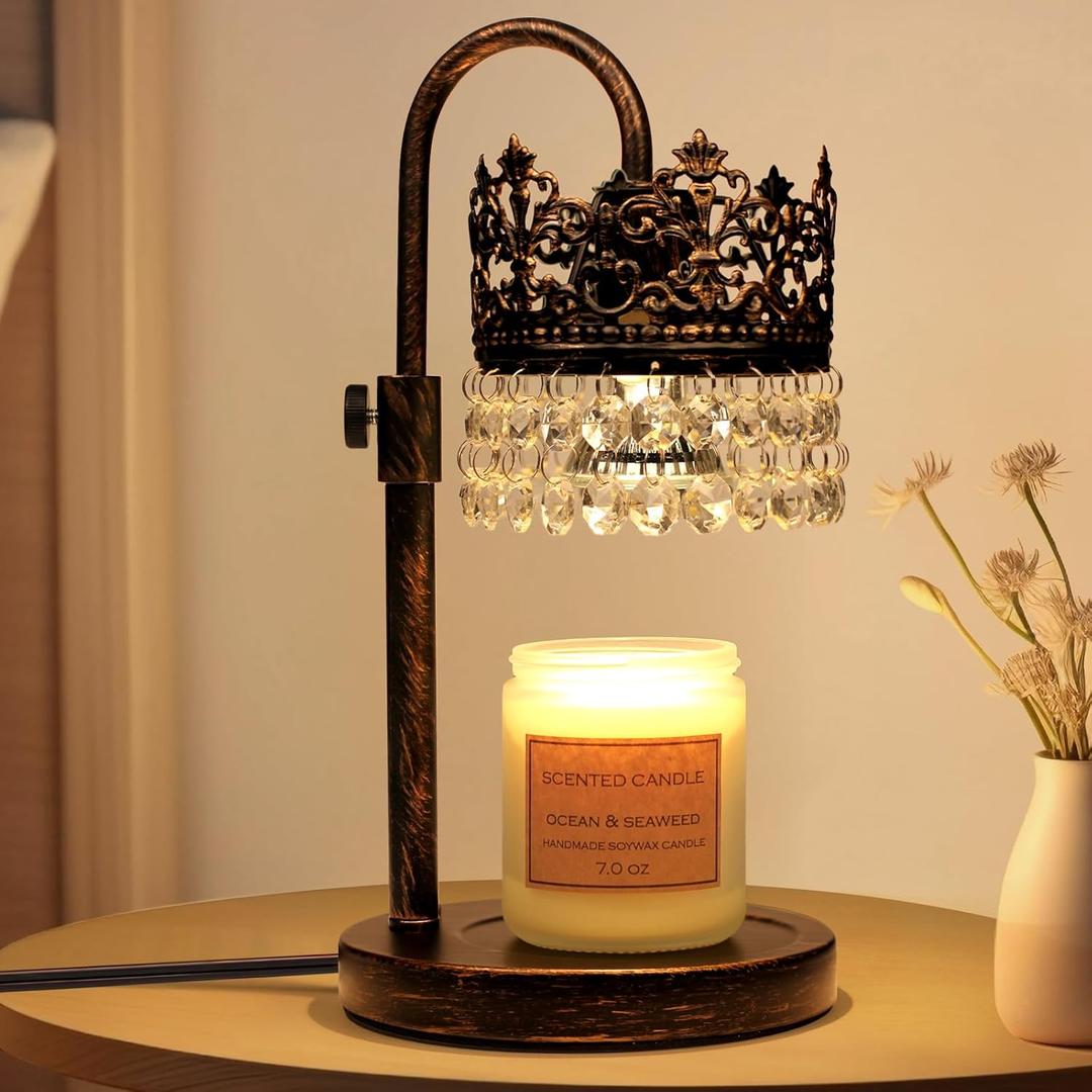 DMBOSS Candle Warmer Lamp with Timer Dimmer Adjustable Height with 2 Bulbs Crystal Candle Lamp Elegant Home Decor for Mother's Day Gift Wax Melt Warmers for Women Birthday Gift (Black Gold Brushed)