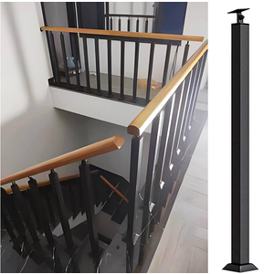 Square Column Stairs Handrails, Black Wrought Iron Staircase Baluster Post, 75cm/29.5inch - 100cm/39.3inch Tall Floor Mount Safety Stair Railing, Guardrail Pillar for Balco(Size:85cm/33.5inch)