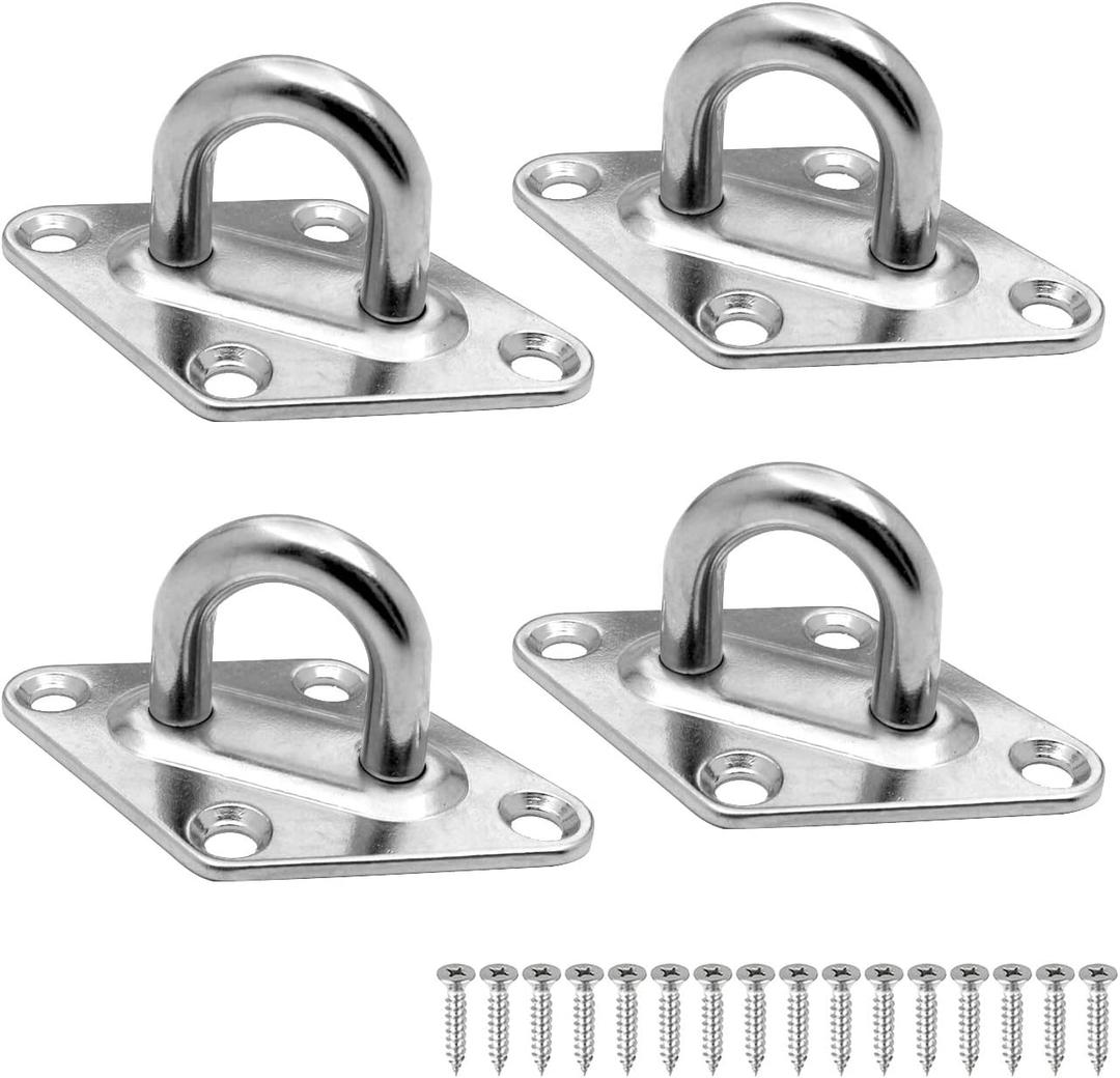 4 Pieces 316 Stainless Steel Ceiling Hook Pad Eye Plate Marine Hardware Hook Loop with Screws