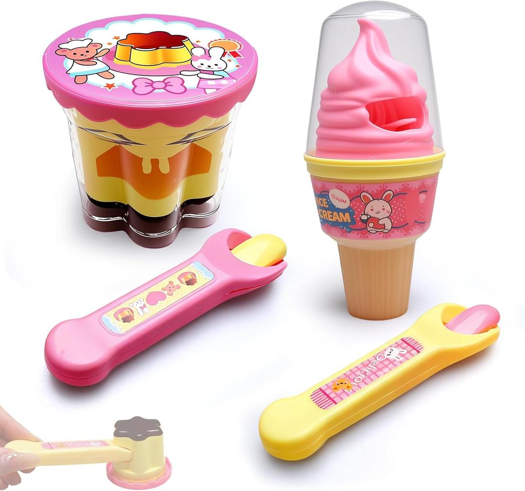 2 Pcs Pudding Feeding Toys for Dolls & Ice Cream Toy, Pudding Toy with Spoon & Ice Cream ToyPretend Game Food Doll Food Set, Lifelike Feeding Experience for Doll Feeding & Role Acting