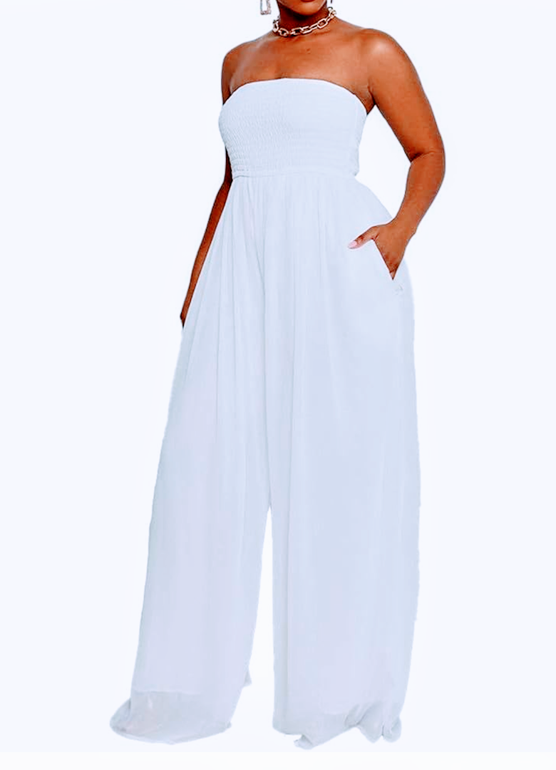 Ophestin Women's Strapless Tube Wide Leg Jumpsuits Smocked Women Jumpsuits Dressy Casual Flowy One Piece Jumpsuits Rompers
2XL