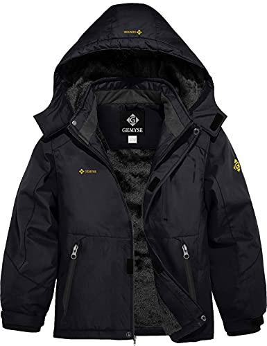 GEMYSE Boy's Waterproof Ski Snow Jacket Hooded Fleece Windproof Winter Jacket (Black,14/16)