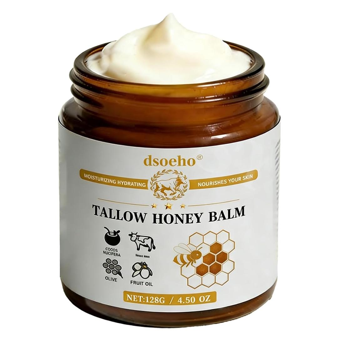 8 Oz Organic Grass-Fed Beef Tallow Balm with Honey, Tallow Honey Balm for Face & Dry Skin Care