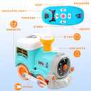 Steam Train Set for Toddlers Cartoon Face Locomotive with Remote Control, Real Steam, Lights & Music Magnetic Toy with Tracks & Trucks