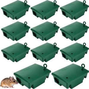 Qualirey 12 Packs Rat Bait Stations Rodent Traps Outdoor Indoor, Green | Large Bait Boxes for Mice and Rats Mouse Traps Bulk, Lockable with Key, Keep Pets and Children Safe