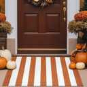 Duraaamo Fall Front Porch Rug 24 x 35 Inch Rust Brown and White Striped Autumn Area Rug Machine Washable Farmhouse Door Mat Layered Rustic Mat for Indoor Outdoor Entryway Halloween Thanksgiving Decor