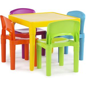 Humble Crew Kids Table and 4 Chair Set, Yellow Table with Chairs - Sturdy Toddler Activity Table for Playtime, Arts, Crafts, Reading, and More - 5-Piece Childrens Furniture for Daycare Playroom