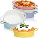Foraineam 6 Pack 20 oz Oval Au Gratin Baking Dishes with Handles, Porcelain Casserole Dish Single Serving Ramekins for Oven & Microwave Cooking and Baking, 7.2" x 5.5", Oven Safe Roasting Lasagna Pan
