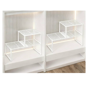 HGZBS Extendable Metal Wire Shelf Organizer  Adjustable 1524.4in Length, Stackable Storage Rack for Kitchen/Pantry/Bathroom/Shoe Cabinet/Tool Closet (4, White)