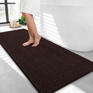 OLANLY Thick Bathroom Runner Rugs 44x24, Extra Soft Absorbent Chenille Bath Rugs, Rubber Backing, Machine Wash Dry, Long Bath Mats for Bathroom Floor, Tub and Shower, Home Decor Accessories, Brown