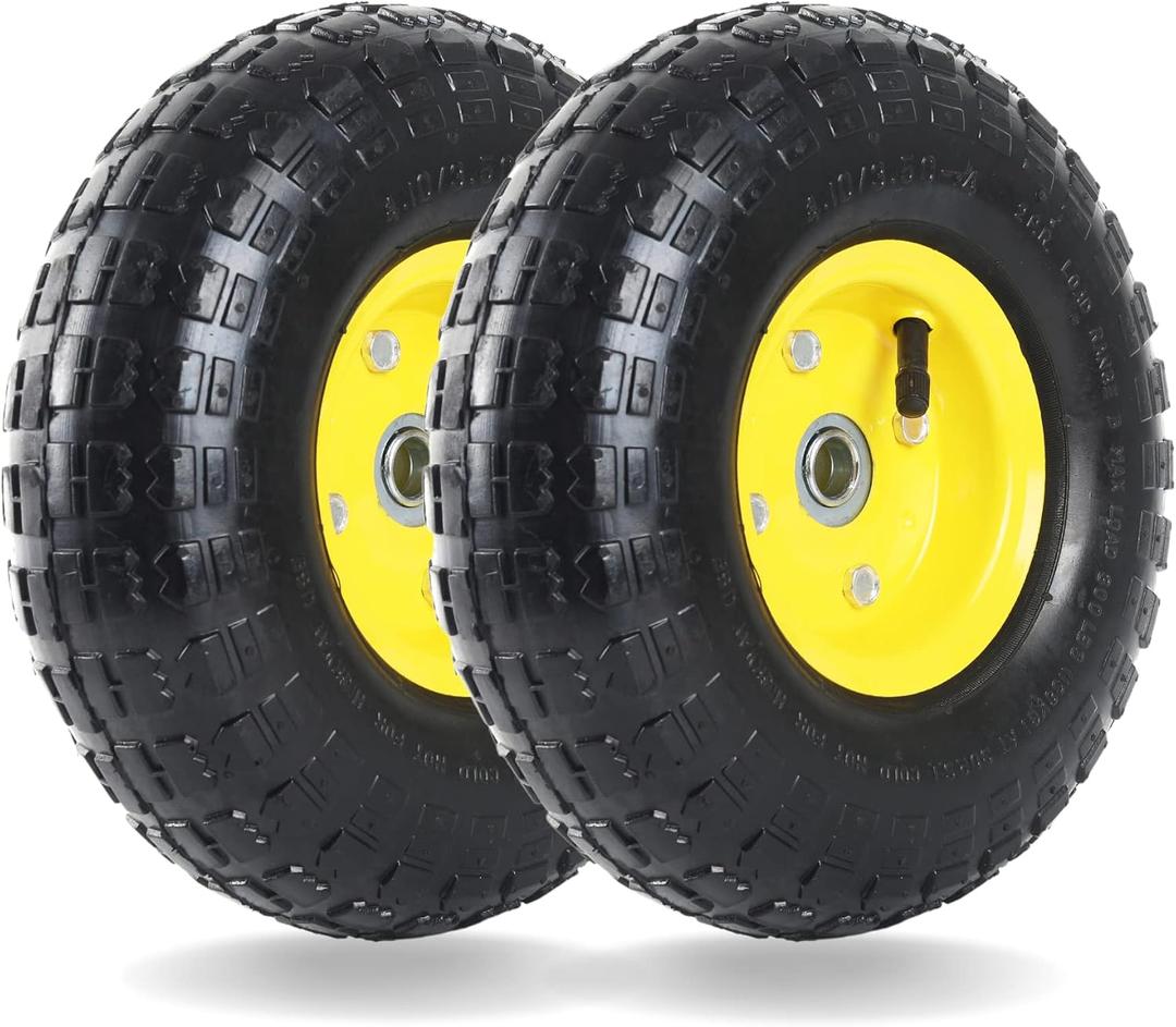 AR-PRO (2 Pack) 4.10/3.50-4 Tire and Wheel, Replacement 10-Inch Pneumatic Tire with 5/8" Bearings and 2.2" Offset Hub, Compatible with Hand Truck, Wheelbarrow, Wagon, Gorilla Carts