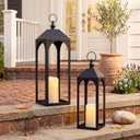 Kittmip 25"&19"&13" Large Decorative Lantern Outdoor Indoor, Set of 3 Black