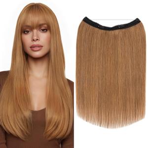 MY-LADY Halo Hair Extensions Real Human Hair for Women Light Brown Clip in Remy Hairpiece with Adjustable Invisible Wire 12 Inch 65G
