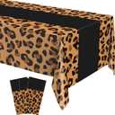 Buryeah 3 Pcs Leopard Print Tablecloth 54 x 108'' Leopard Plastic Table Cover Disposable Safari Animal Cheetah Print Party Decoration for Baby Shower Wedding Birthday Party Favors(Black)
