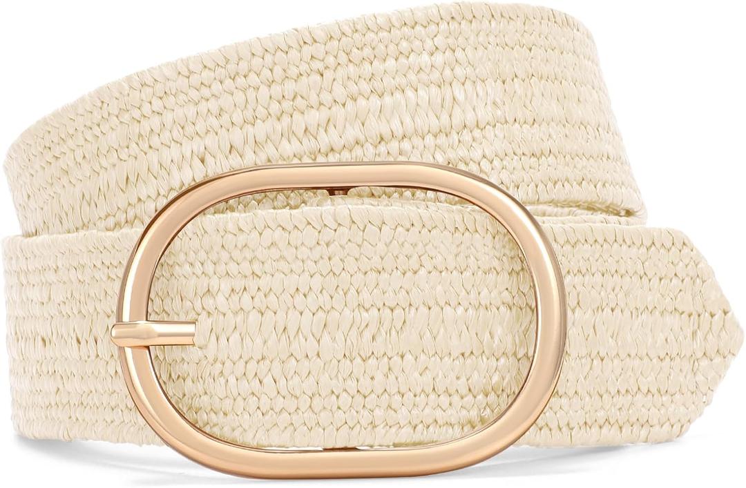 XZQTIVE Stretchy Raffia Belt for Women Straw Woven Elastic Belt Summer Boho Rattan Belts for Beach Vacation