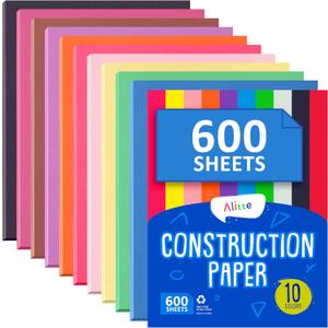 Alitte Construction Paper Assorted Colors - (600 Sheets, 9x12), Craft Paper, 10 Bright Colors - Bulk Pack Arts & Crafts Projects - Colored Paper For Preschool, Home, And Classroom Supplies