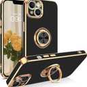 VENINGO iPhone 14 Case,Phone Case for iPhone 14,Slim Fit Soft 360 Ring Holder Kickstand Magnetic Car Mount Supported Easy Clean Shockproof Protective Cover for iPhone 14 6.1" 2022, Black/Golden