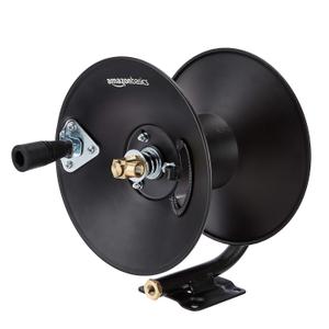 Amazon Basics Retractable Air Hose Reel - Fits 3/8-Inch 50-Feet Air Compressor Hoses, Portable, Works Well, 300PSI, Black, Hoses Excluded, Not for Water/Pressure Washers