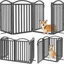 Malier Metal Freestanding Dog Gates with Door, 32'' Height Outdoor Indoor Dog Fences, Extra Wide Foldable Puppy Gate for Stairs (Black, 4 Panels with Door 80''W 32''H)