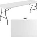 Sweetcrispy 8ft Folding Table Outdoor Indoor Heavy Duty Portable Desk with Carrying Handle for Camping Picnic Party (White)