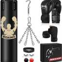 Hanging Punching Bag for Adults, 4FT PU Heavy Bag Boxing Training Equipment with 12OZ Gloves, Reflex Ball, Wristband, Kicking Bag Boxing Set for Training Karate Kickboxing Home Gym(Unfilled) (Black)