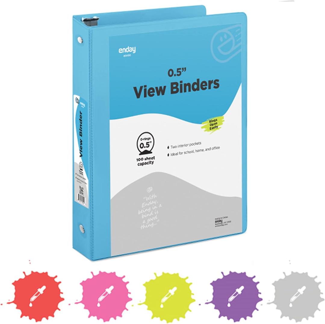 Inch 3 Ring Binder .5 inch Blue Clear View Cover with 2 Inside Pockets, Colored School Supplies Office and Home Binders By Enday