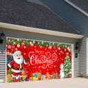 Christmas Garage Door Cover, 13x6ft Large Garage Door Christmas Decorations, Santa Claus Snowman Cover Banner Backdrop for Xmas Indoor Outdoor Decor Party Photo Background Decoration (Red)