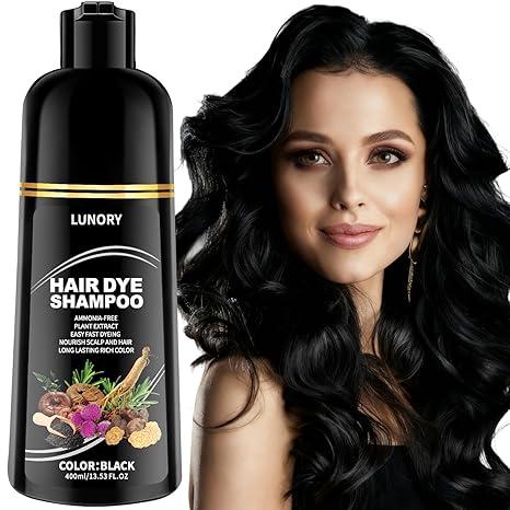 Black Hair Dye Shampoo for 100% Gray Coverage - 3 IN 1 Hair Color Shampoo with Argan Oil & Ginseng, Ammonia & Paraben Free, Long Lasting Semi-Permanent Natural Color for Women & Men
