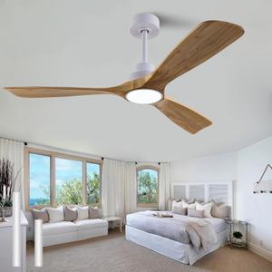 New Ceiling Fan With Light (White + Raw wood, 52 inch, With Light)