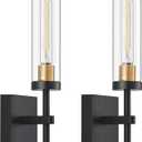 Wireless Wall Sconces with Remote Control, Battery Operated Wall Sconce Set of 2, Black & Gold Rechargeable Dimmable Wall Light for Bedroom Living room Bathroom Hallway Entryway Stairwell, 3000K (Battery 16 Inch)