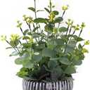 Artificial Plants Potted Real Looking Small Faux Plant with Rustic Black Cement Planter for Kitchen Office Desk Bookshelf Decor (Eucalyptus Plant)