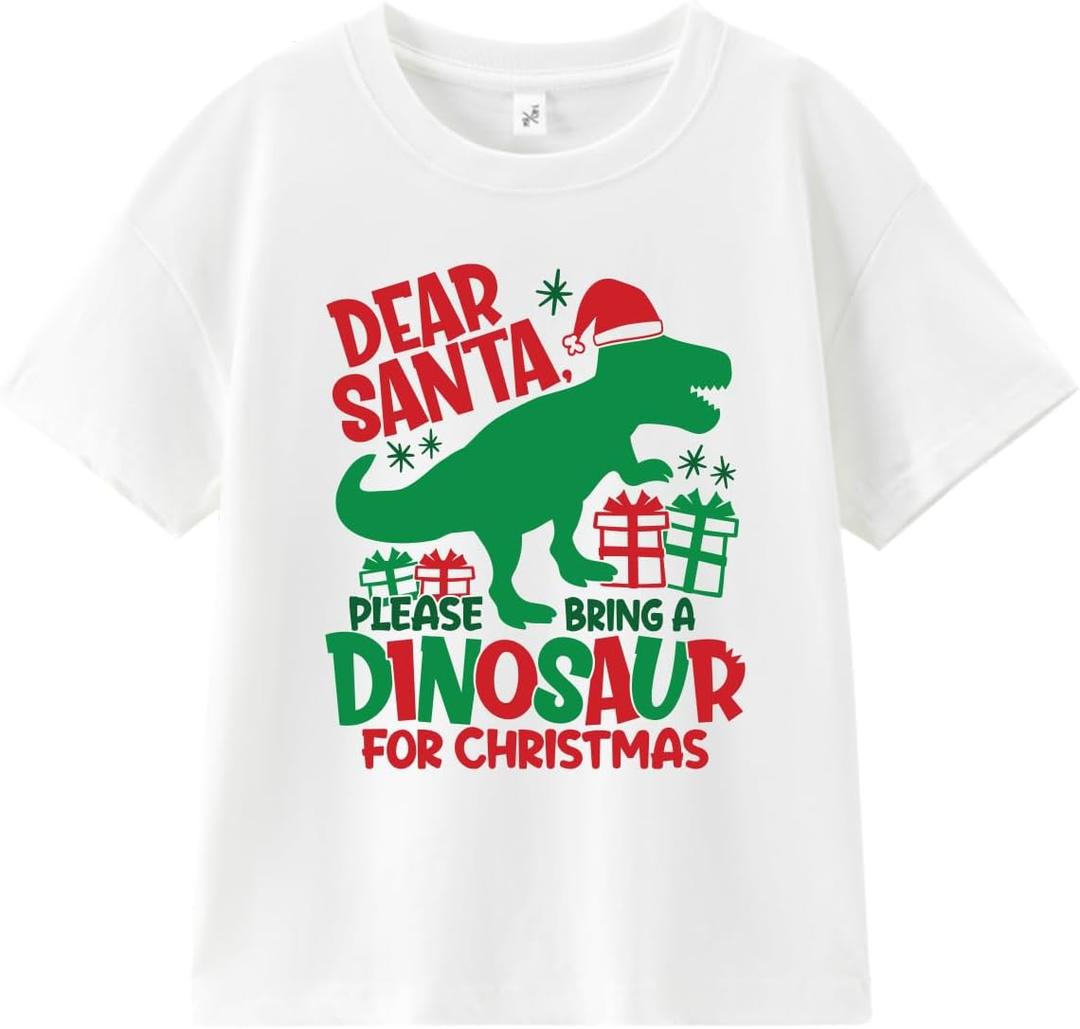 Christmas Shirts for Toddler Boys Girls Kids 2-8 Years, Santa Reindeer Snowman Dinos Truck Short Sleeve Tee